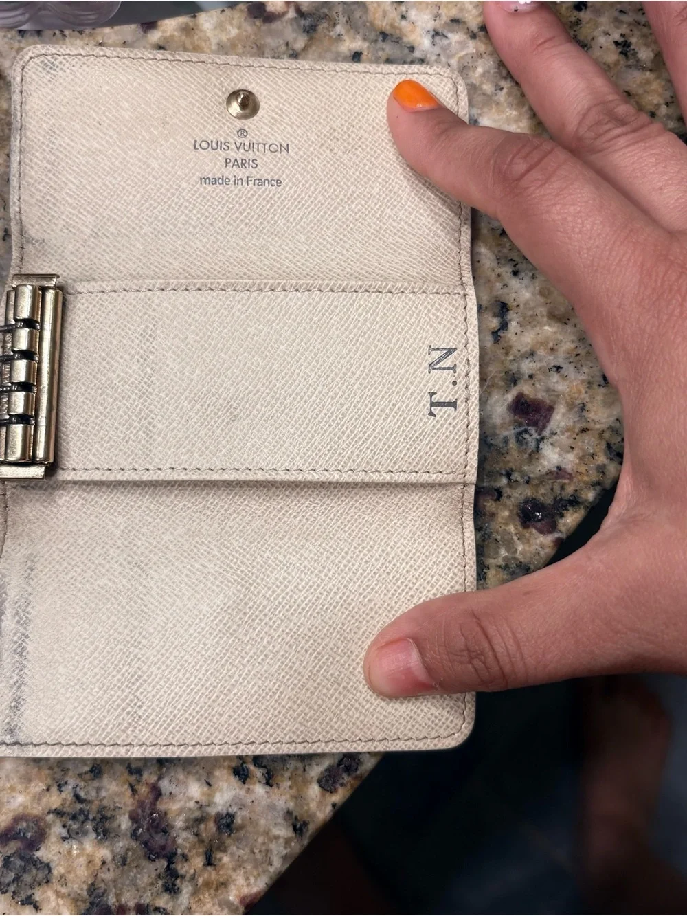 Louis Vuitton Cream Saffiano Leather Key Holder with Gold Hardware